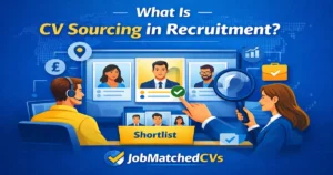 CV sourcing in recruitment illustration showing recruiters selecting candidates for a shortlist