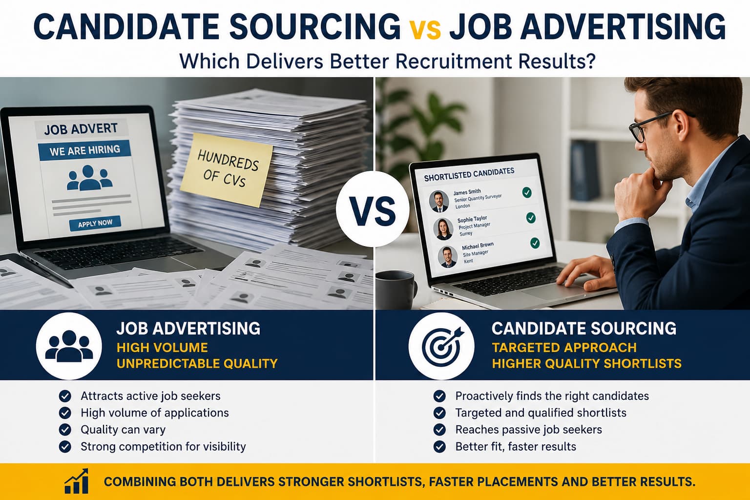 Candidate sourcing vs job advertising comparison for recruitment agencies