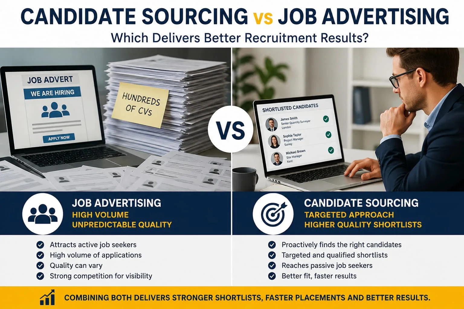 Candidate sourcing vs job advertising comparison for recruitment agencies